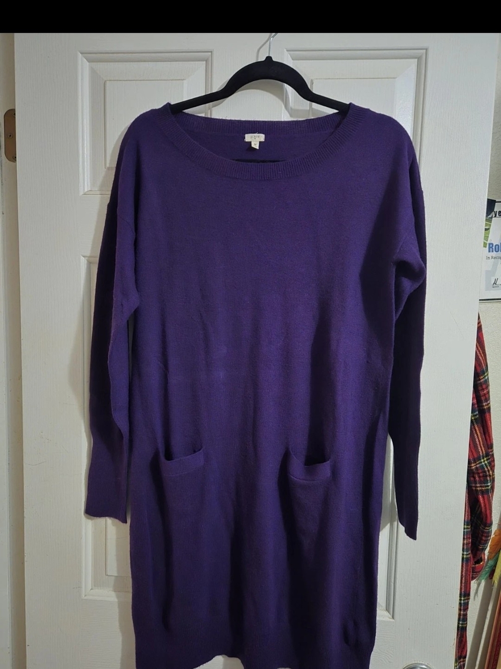 J. Crew Deep Purple Midi Sweater Dress with Front Pockets